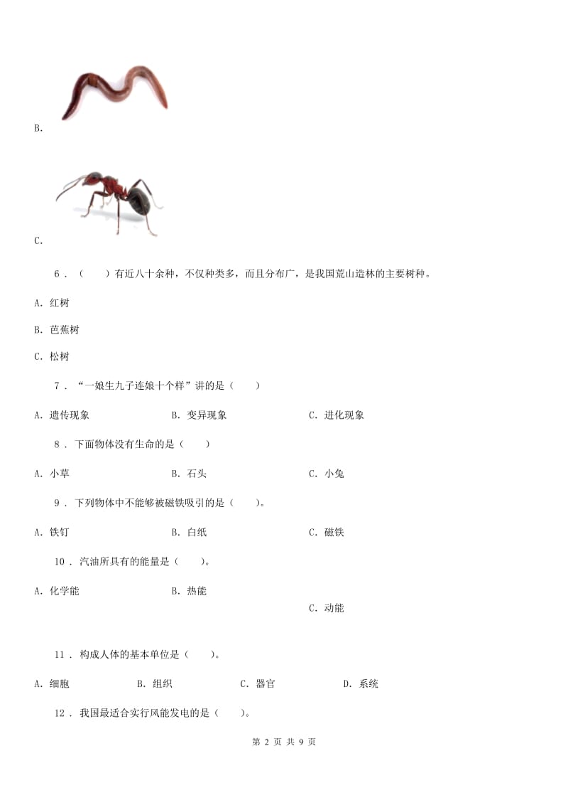 四川省科学六年级上册滚动测试（十五）_第2页