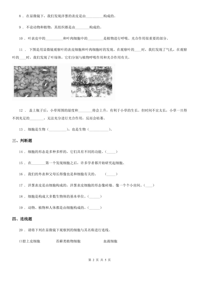 四川省科学2019-2020年六年级下册1.6 用显微镜观察身边的生命世界（二）练习卷（II）卷_第2页