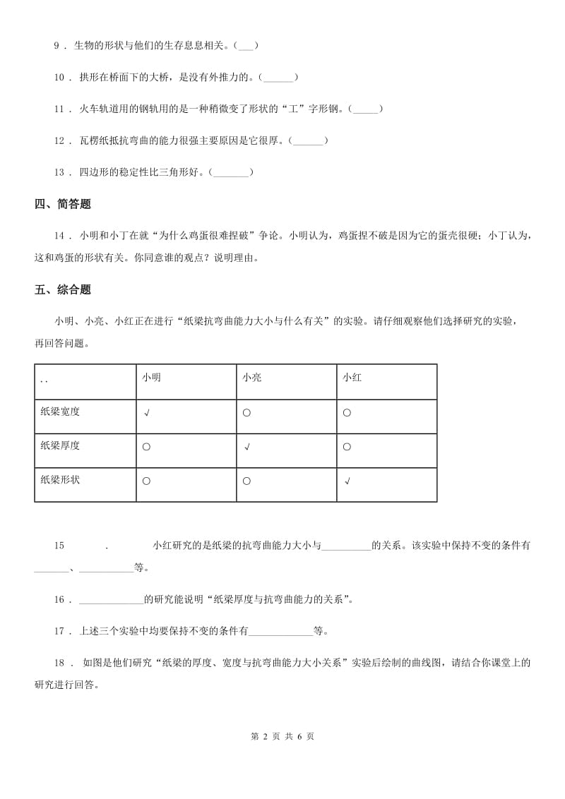 四川省科学六年级上册第2课时 形状与抗弯曲能力_第2页