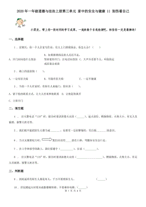 2020年一年級(jí)道德與法治上冊(cè)第三單元 家中的安全與健康 11 別傷著自己