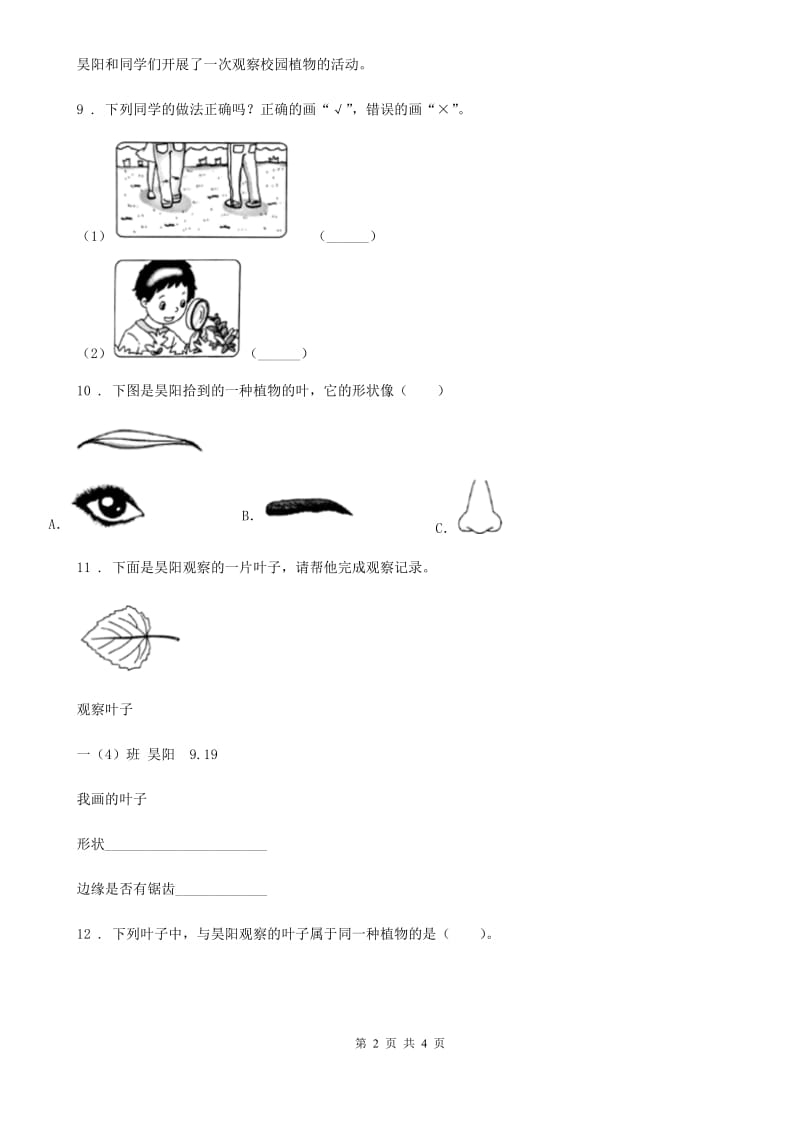 四川省科学2020年一年级上册4.这是谁的叶（I）卷_第2页