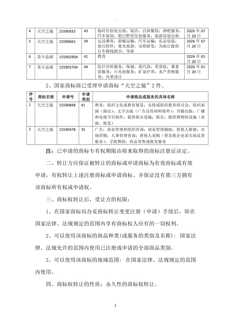 商标转让协议书包括已注册的商标和已申请的商标_第2页