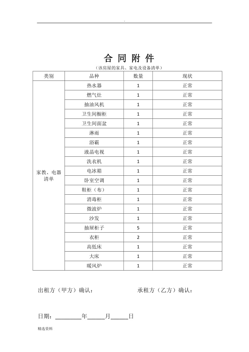 房屋租赁合同含家具详细附件_第3页