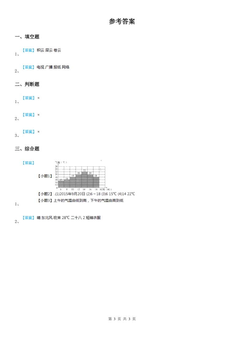 四川省科学2020届四年级上册1.7 总结我们的天气观察练习卷（I）卷_第3页