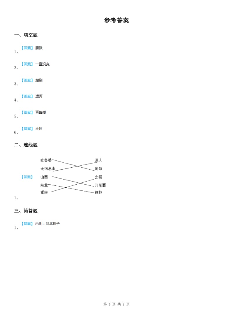 2020年三年级道德与法治下册7 请到我的家乡来练习卷_第2页