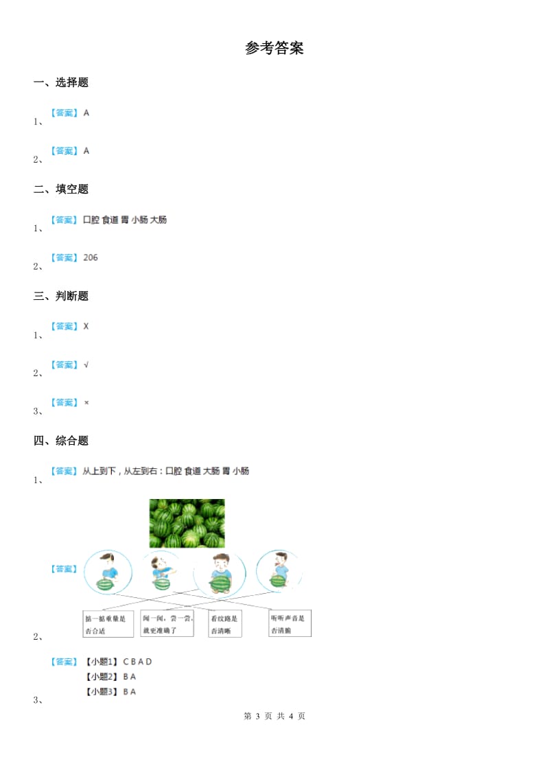 四川省科学2019-2020学年四年级上册4.1 身体的结构练习卷B卷_第3页