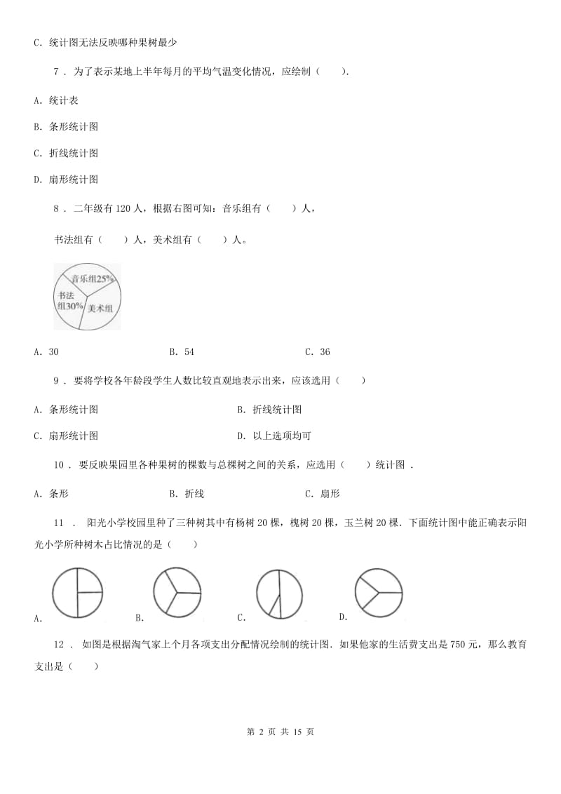 苏教版数学六年级下册第一单元《扇形统计图》单元测试卷（提高版）_第2页