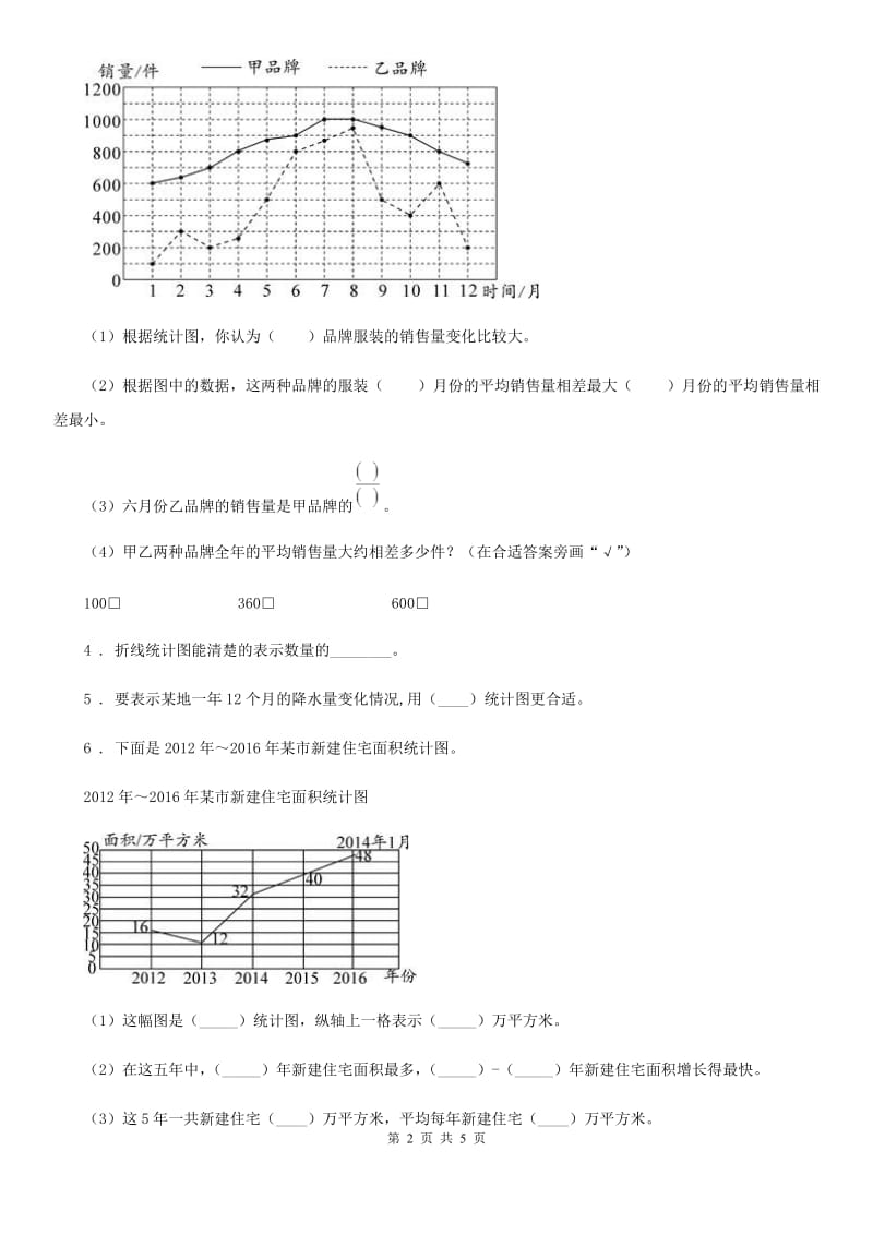 苏教版数学五年级下册第二单元《折线统计图》阶段测评卷_第2页