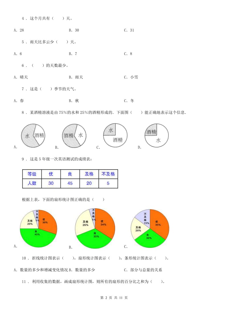 2019-2020年度人教版数学六年级上册第七单元《扇形统计图》目标检测卷（A卷）（II）卷_第2页