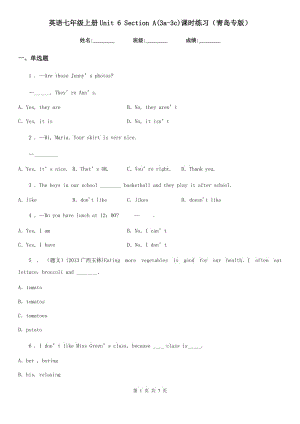 英語七年級上冊Unit 6 Section A(3a-3c)課時練習（青島專版）