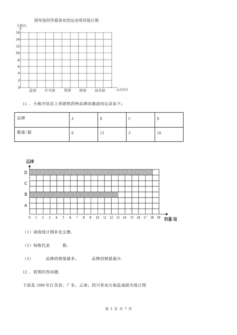 北京版数学四年级上册第八单元《条形统计图》单元测试卷_第3页