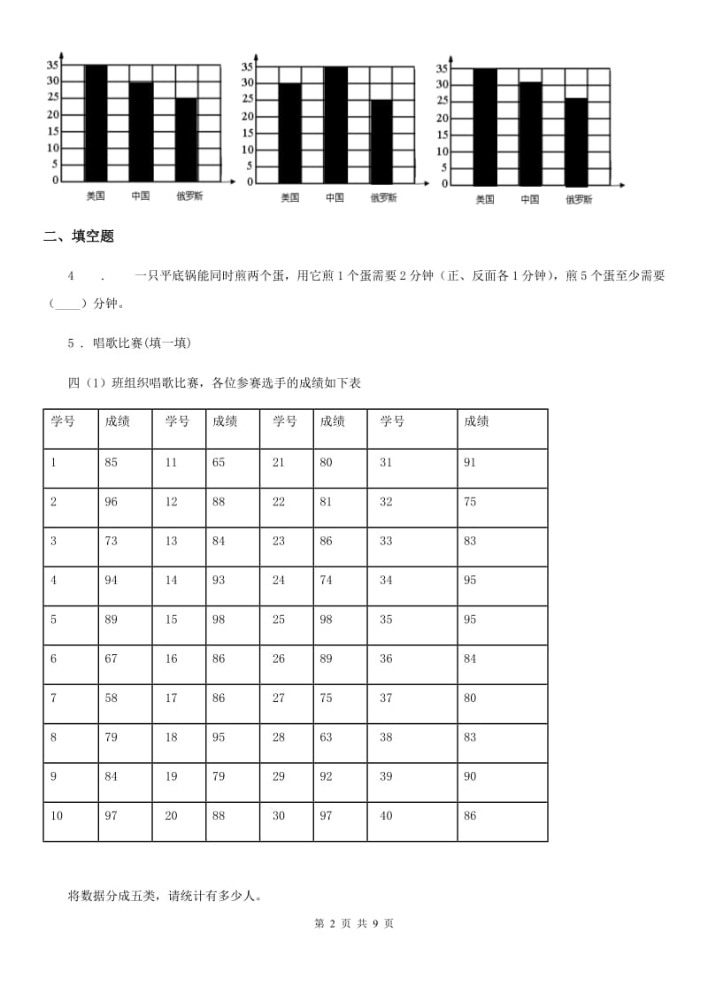 西师大版数学四年级上册第六单元《条形统计图》单元测试卷_第2页