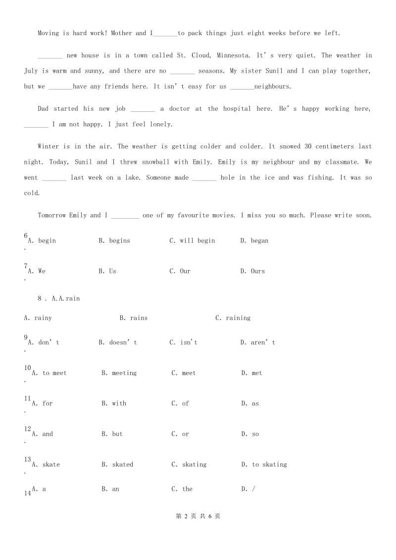 陕西省人教新目标英语七年级下册Unit 7 It’s raining! Section B(1a-1e)课时练习_第2页