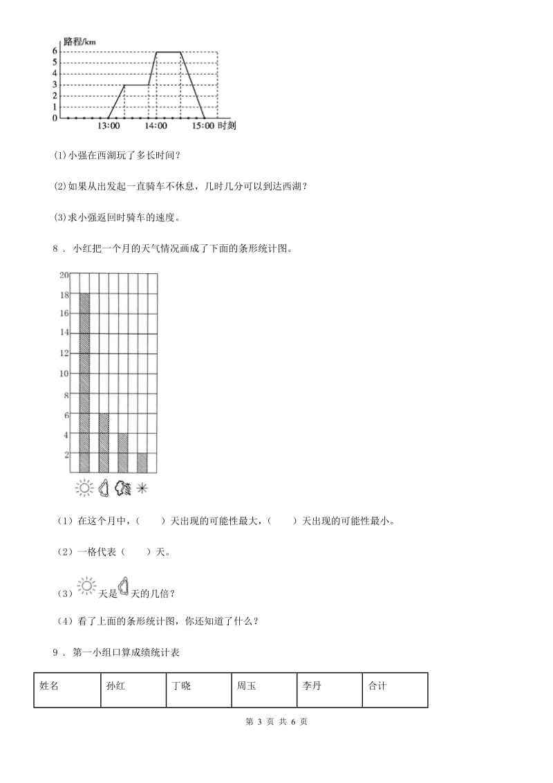 2020版北师大版数学四年级下册第六单元《数据的表示和分析》单元测试卷（I）卷_第3页