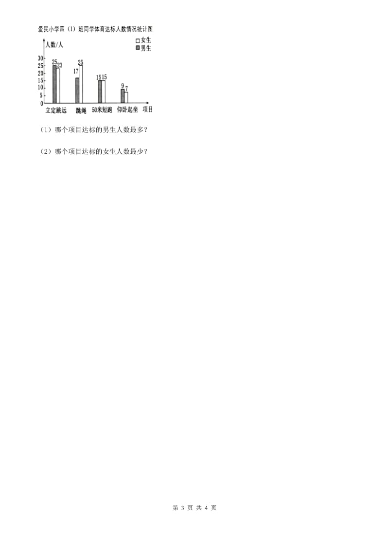 2019年冀教版数学四年级下册7.2 读复式条形统计图练习卷C卷_第3页