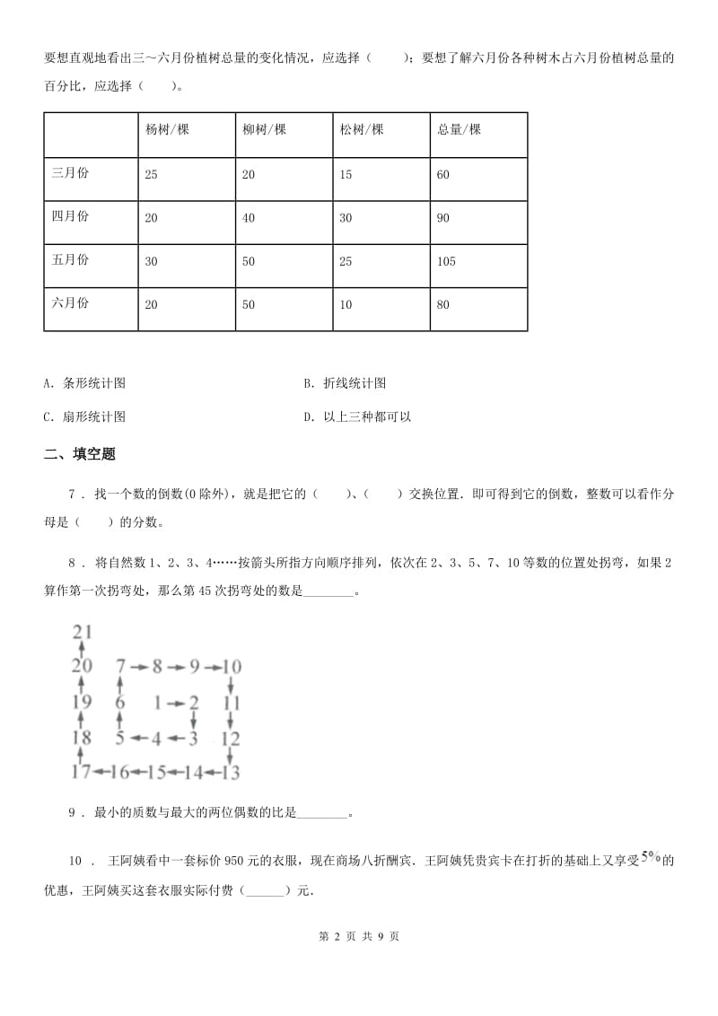 人教版六年级上册期末模拟考试数学试卷3_第2页