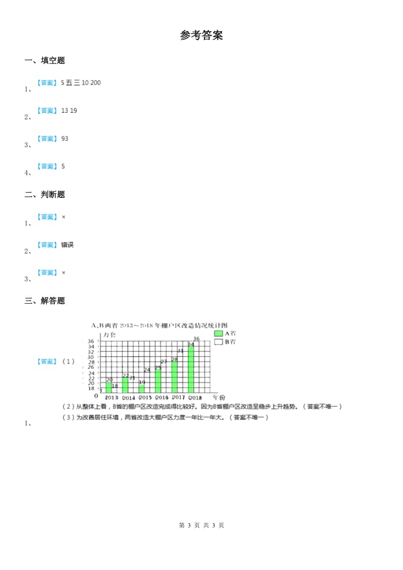 冀教版数学四年级下册7.2 读复式条形统计图练习卷_第3页