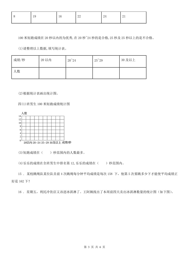 陕西省四年级数学上册第4单元《统计表和条形统计图（一）》阶段测评卷_第3页