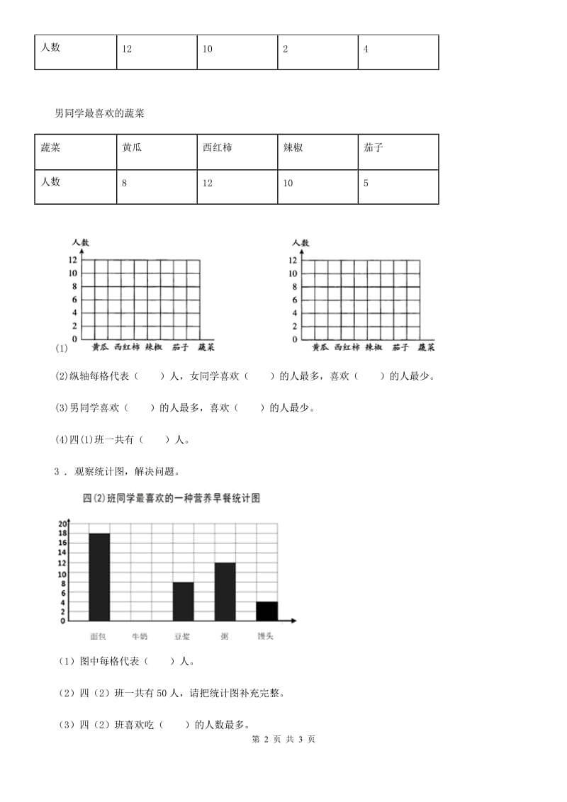 人教版数学四年级上册7.1 条形统计图练习卷_第2页