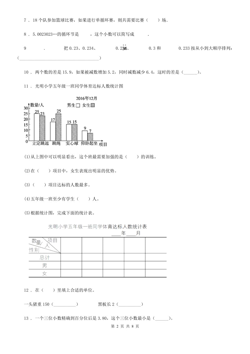 苏教版数学五年级上册期末考试数学试卷_第2页