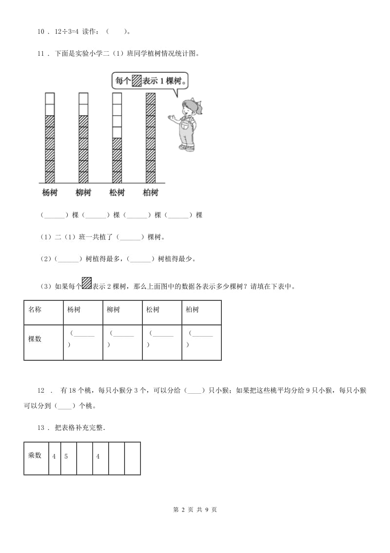 数学二年级下册第二单元《表内除法（一）》单元测试卷_第2页