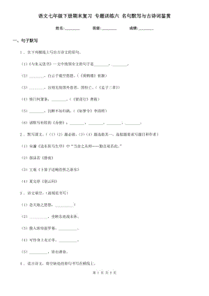 語文七年級下冊期末復(fù)習(xí) 專題訓(xùn)練六 名句默寫與古詩詞鑒賞