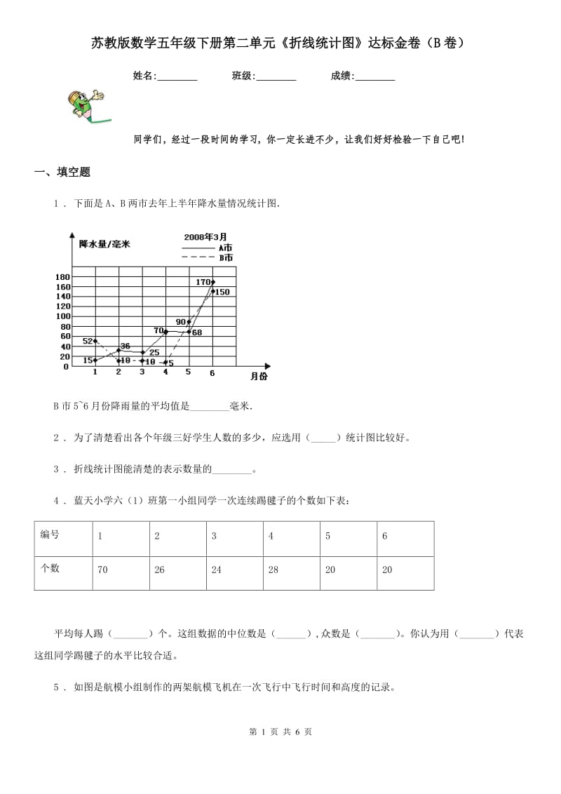 苏教版数学五年级下册第二单元《折线统计图》达标金卷（B卷）_第1页