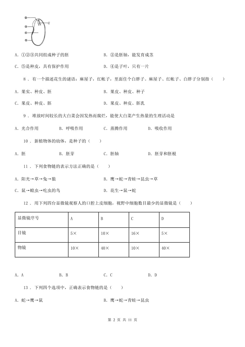 人教版（新课程标准）2020年（春秋版）七年级上学期期末考试生物试题B卷新版_第2页