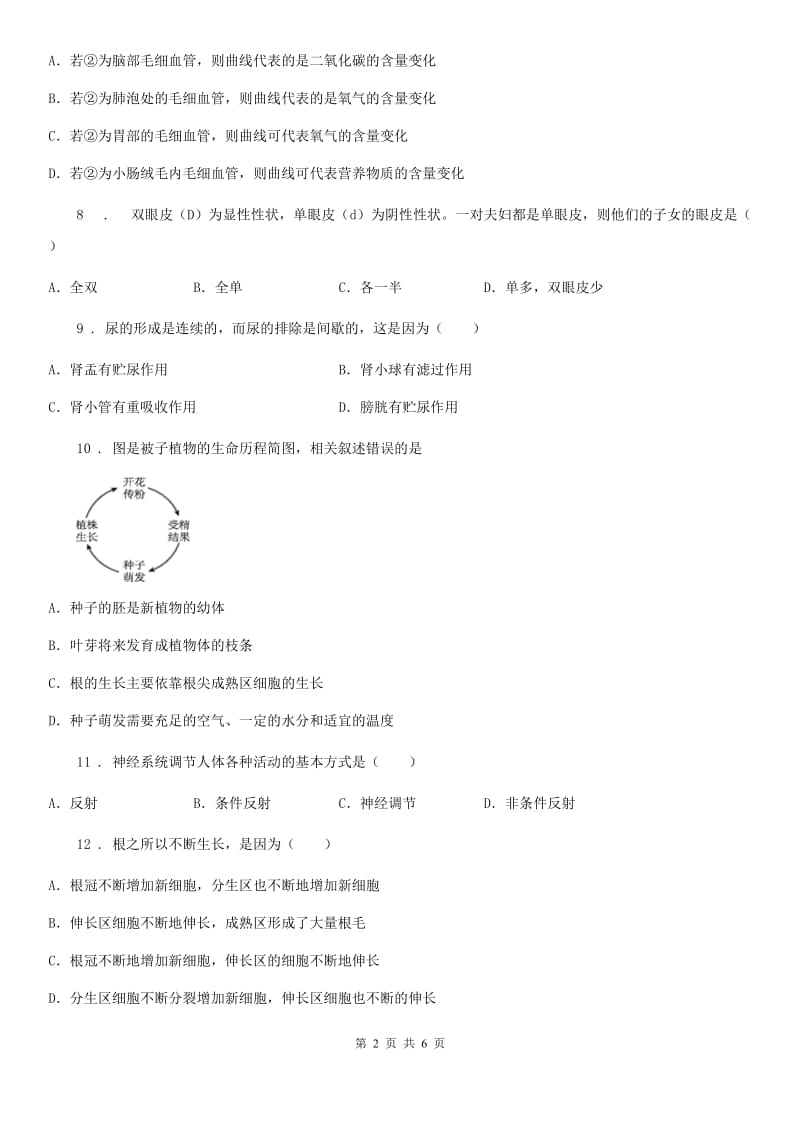 人教版（新课程标准）中考联盟中考生物模拟试题_第2页