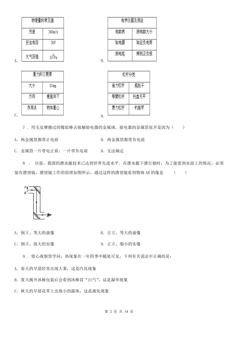 新人教版2019年九年级二模物理试题A卷_第2页