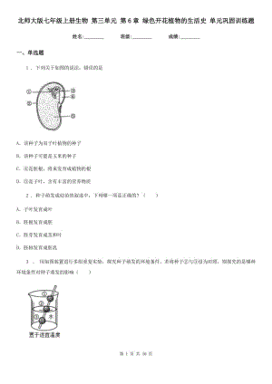 北師大版七年級(jí)上冊(cè)生物 第三單元 第6章 綠色開(kāi)花植物的生活史 單元鞏固訓(xùn)練題