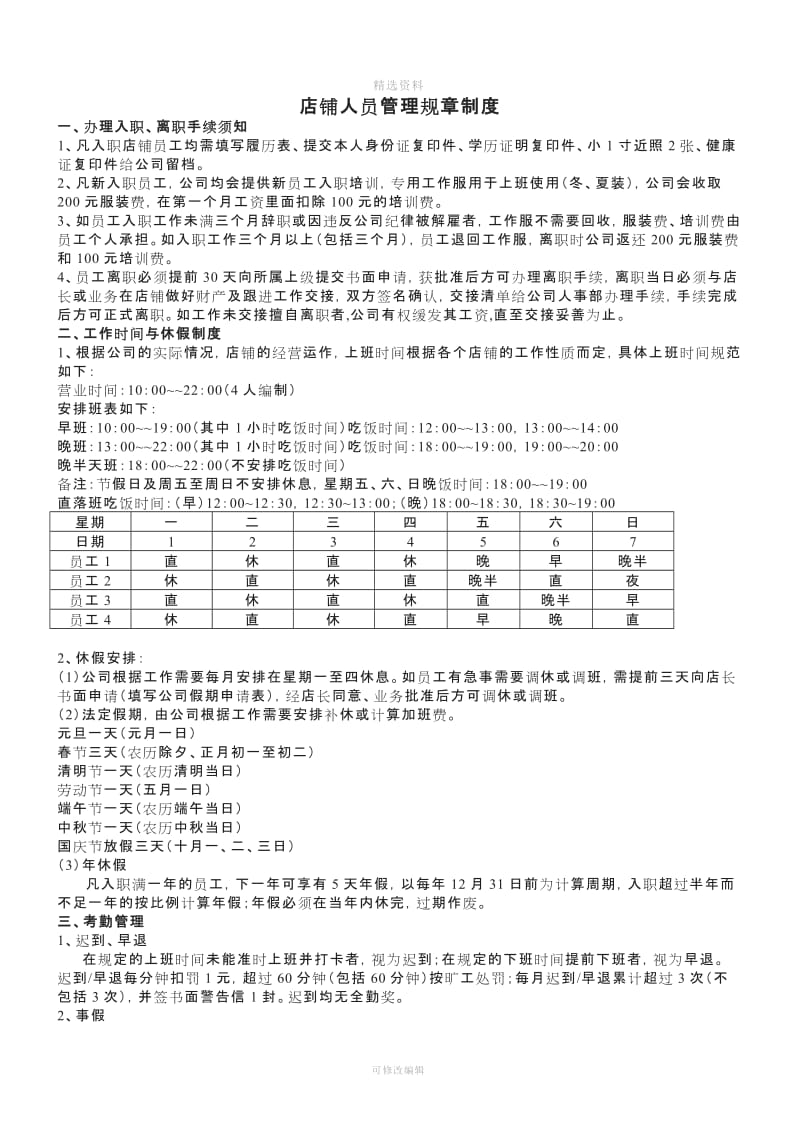 店铺人员入职制度奖罚制度_第1页