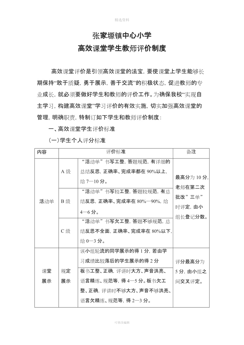 高效堂学生教师评价制度_第1页