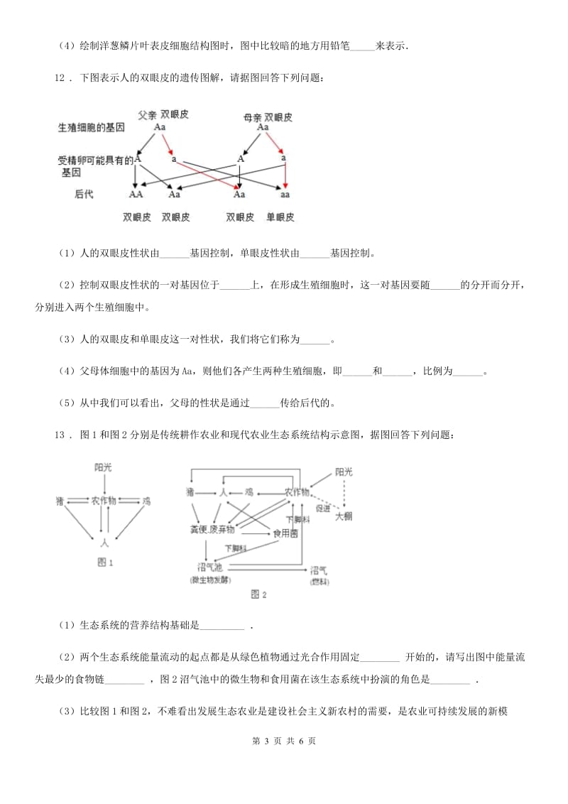 人教版（新课程标准）九年级下学期中考3月份模拟生物试题_第3页