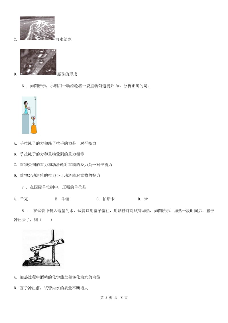 中考一模物理试题（2020届十二月质量检测）_第3页