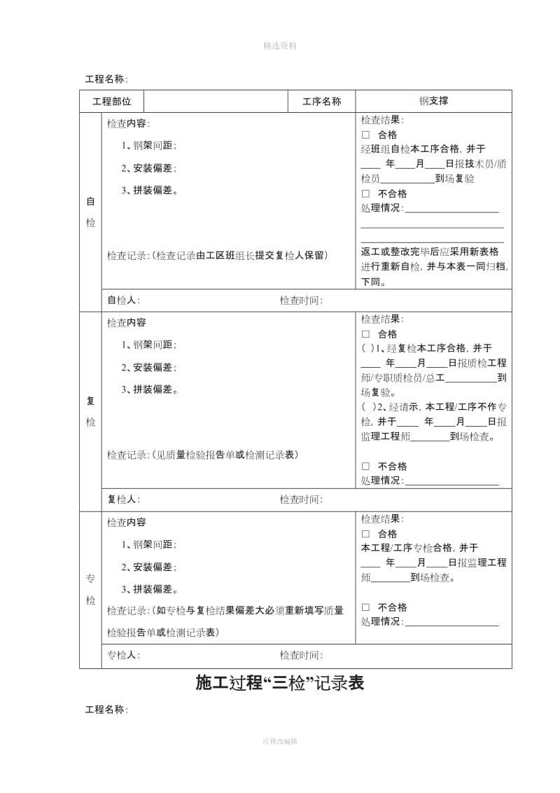 项目工程三检制度及检查表格[001]_第3页