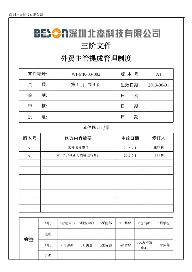 WI-MK-03-002A1-外贸主管提成管理制度20150701[001]_第1页