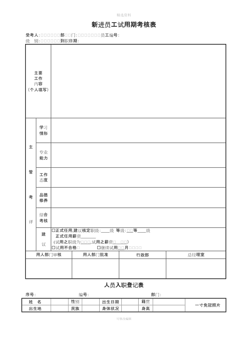 人事管理制度中表单_第1页