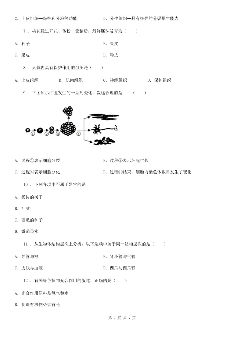 苏科版七年级下册生物 9.1植物体的组成_第2页