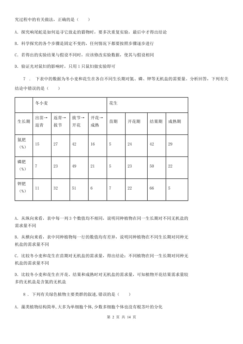 人教版（新课程标准）2019-2020学年八年级下学期期中考试生物试题A卷(模拟)_第2页