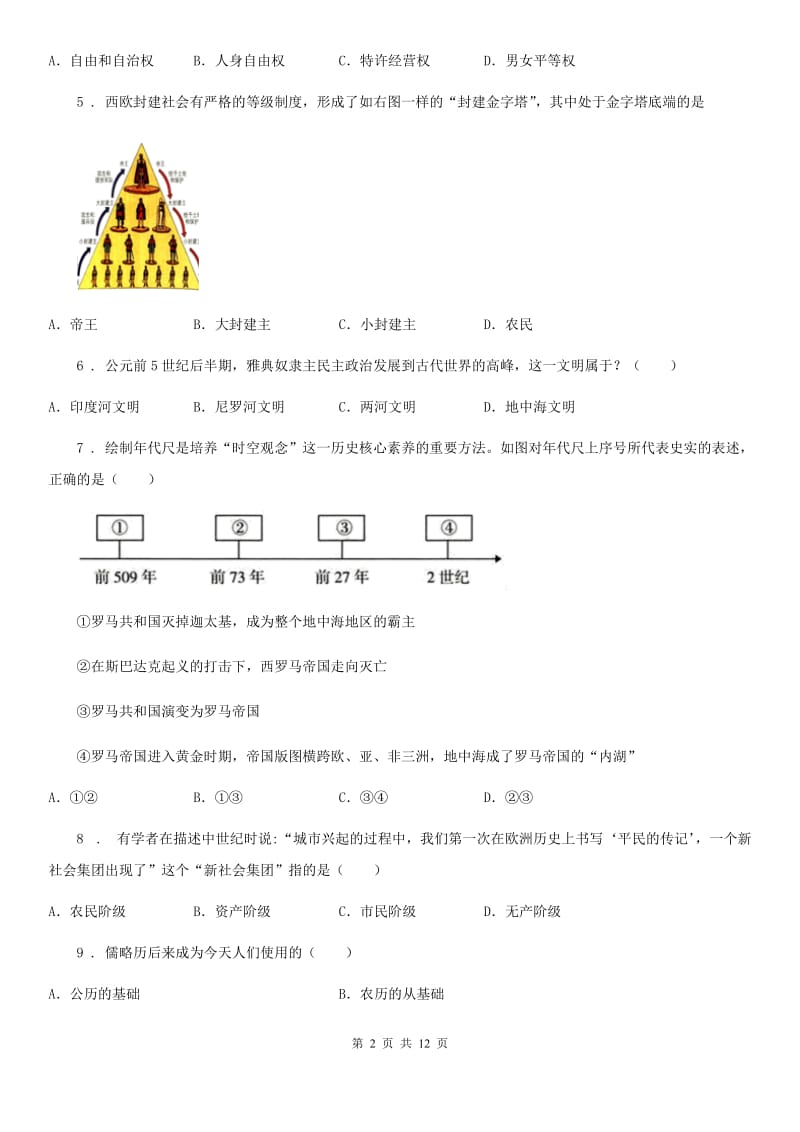 人教版2020版九年级上学期期中考试历史试题C卷(模拟)_第2页