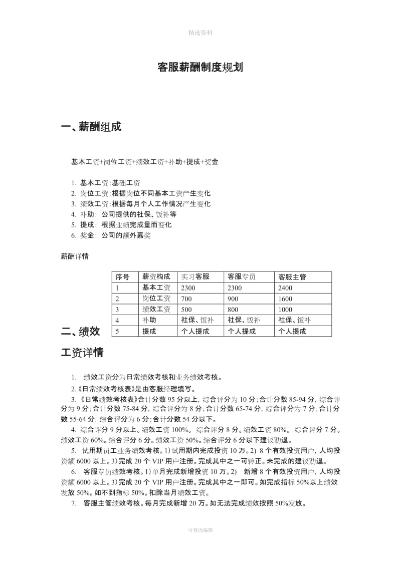 客服薪酬制度规划[001]_第1页