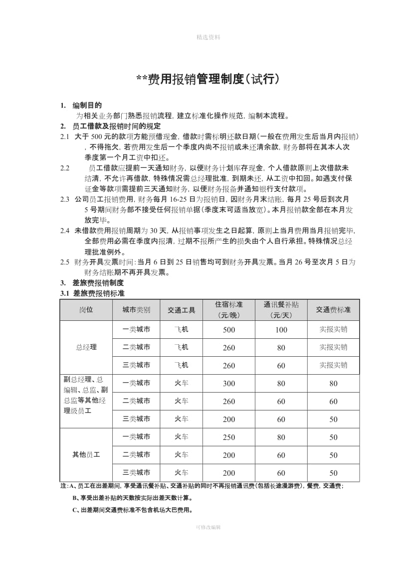 费用报销管理制度财务制度_第1页