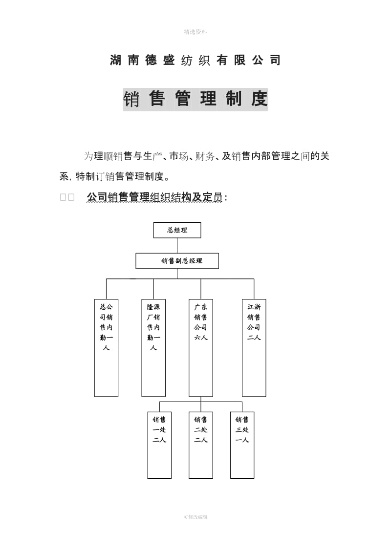 德盛纺织有限公司销售管理制度_第1页