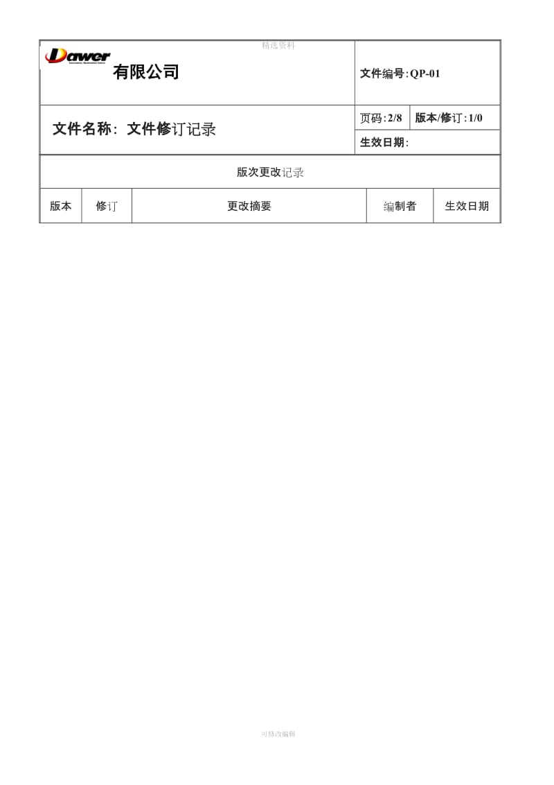 【制度范例】工具制造有限公司质量策划控制程序WORD页_第2页