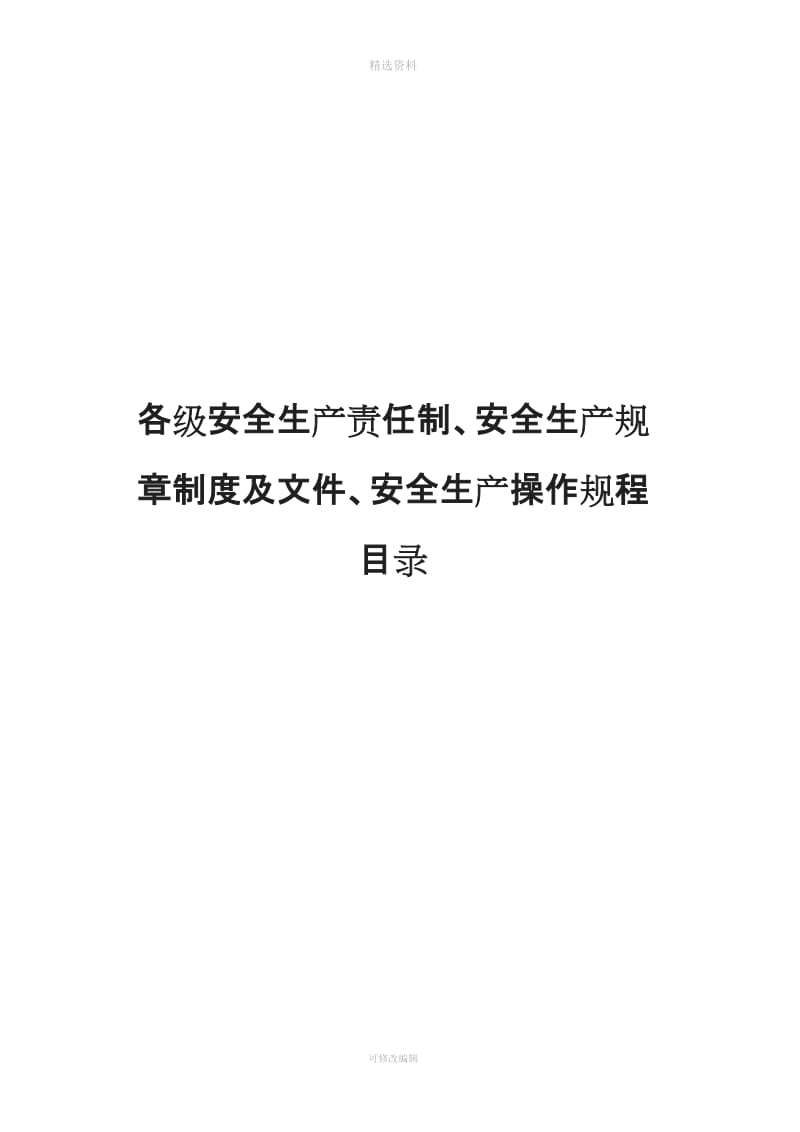 公司各级安全生产责任制安全生产规制度及文安全生产操作规程目录_第1页