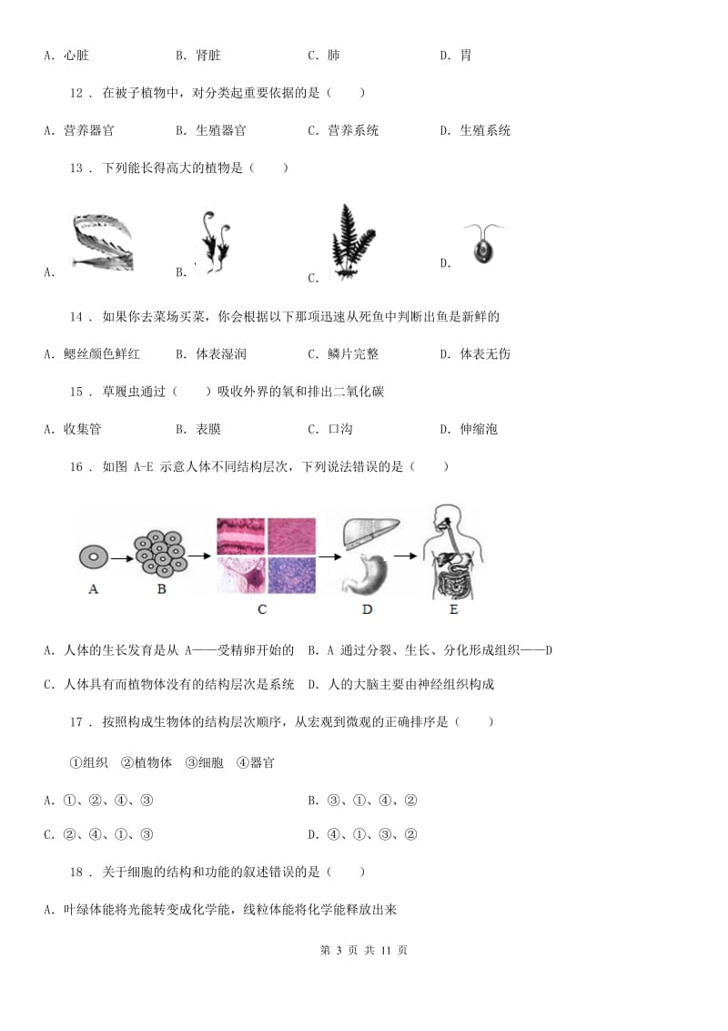 南宁市2019版七年级下学期期中生物试题（I）卷_第3页