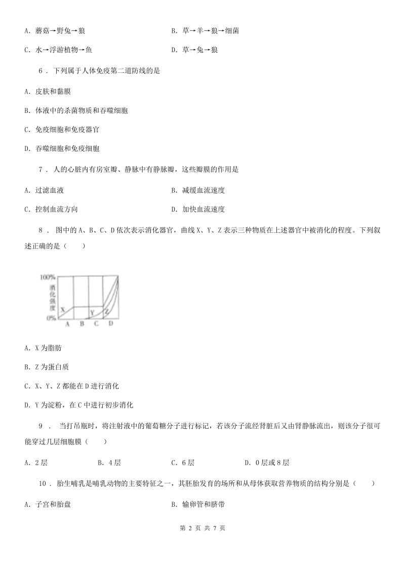 人教版（新课程标准）2020版中考生物试题B卷_第2页