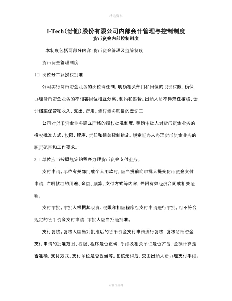 股份有限公司内部会计管理与控制制度_第1页