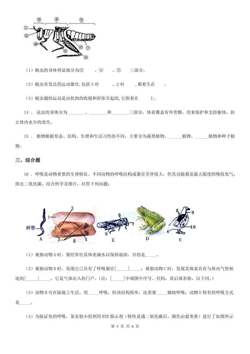 人教版2019-2020学年八年级上册生物 5.1.3软体动物和节肢动物 同步测试题_第3页